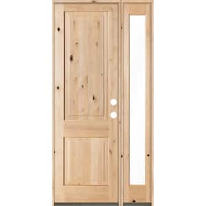44 in. x 96 in. Rustic Unfinished Knotty Alder Square-Top Left-Hand Right Full Sidelite Clear Glass Prehung Front Door