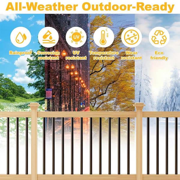 100-Pack 32" Aluminum Deck Balusters – 3/4" Round Spindles With Connectors & Screws, Powder-Coated Black, Easy Cut For Wood & Composite Railings