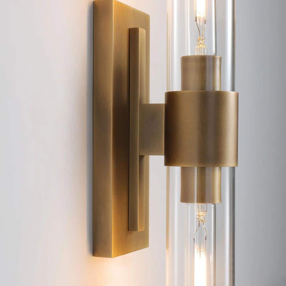 Brass and Glass Dimmable Wall Sconce Set
