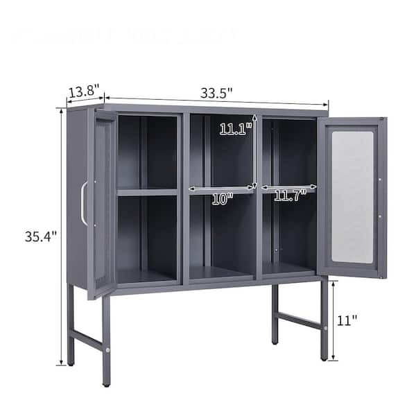 2-Shelf Gray Kitchen Pantry Organizer with Tempered Glass Doors,  Freestanding Kitchen Storage Cabinet