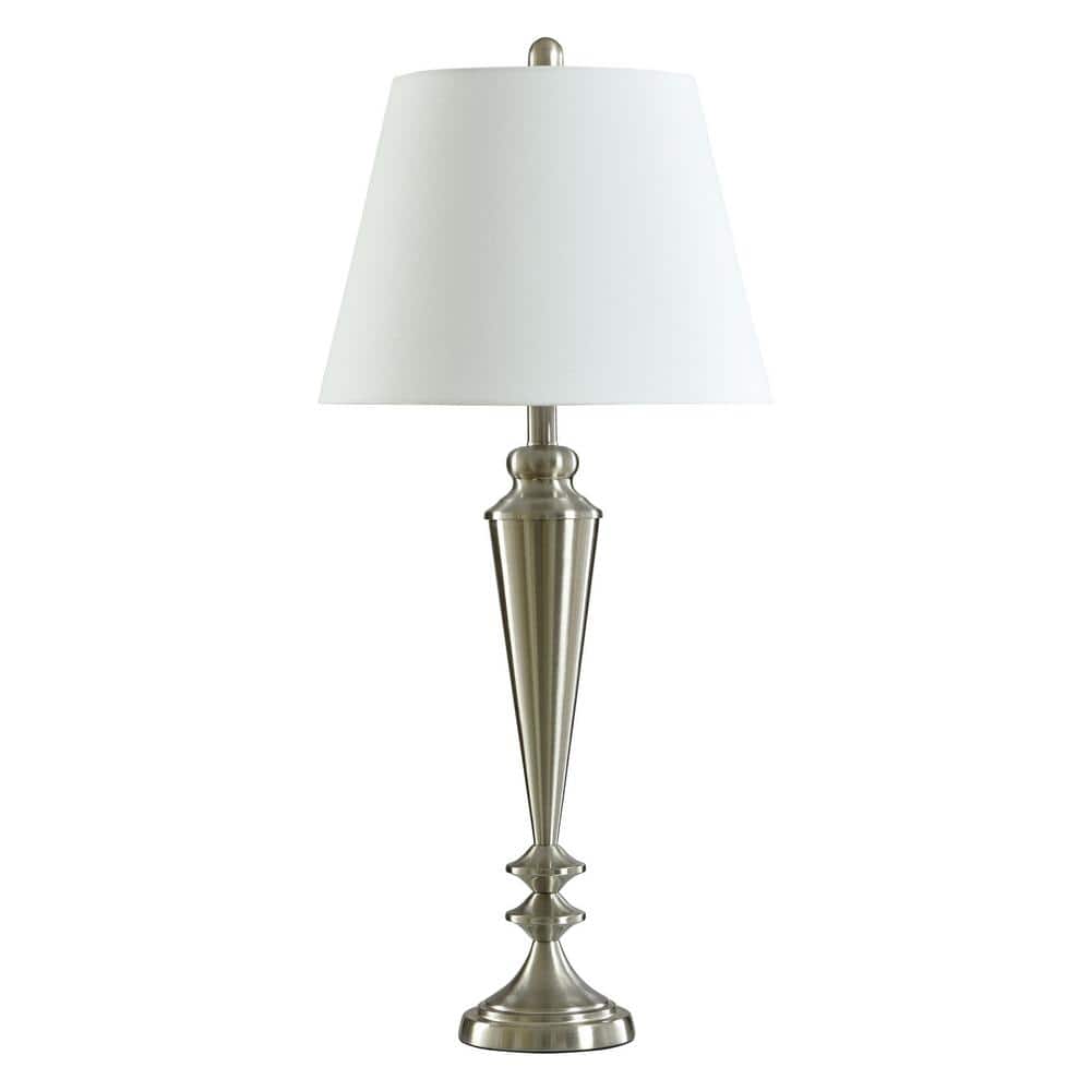 33.5 in. Brushed Steel Transitional 1-Light Standard Floor Lamp for Living Room Linen Drum Shade price history on PriceWatchPro