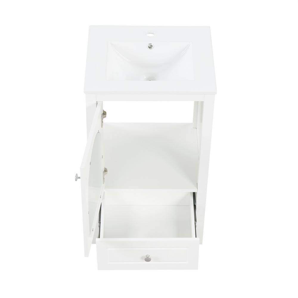 White 20" Freestanding Bathroom Vanity with Ceramic Sink and Glass Door
