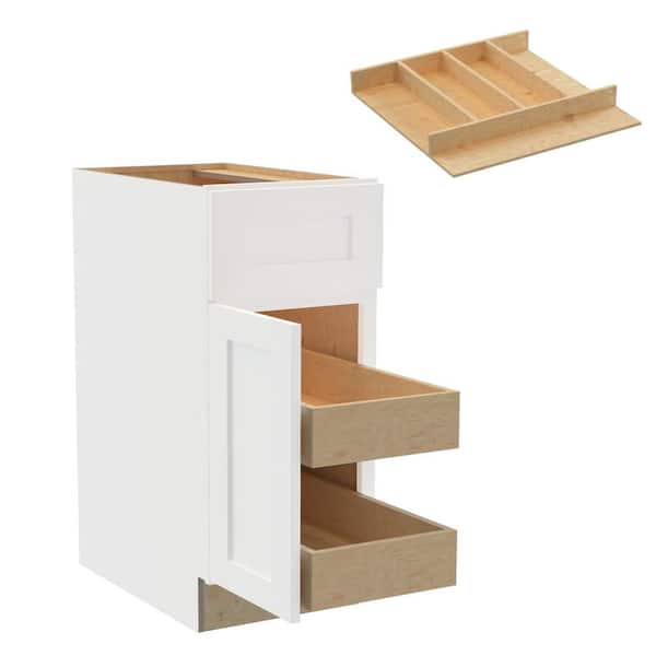 Home Decorators Collection Newport 15 in. W x 24 in. D x 34.5 in. H Assembled Plywood Base Kitchen Cabinet in Pacific White with 2ROT Utility LH