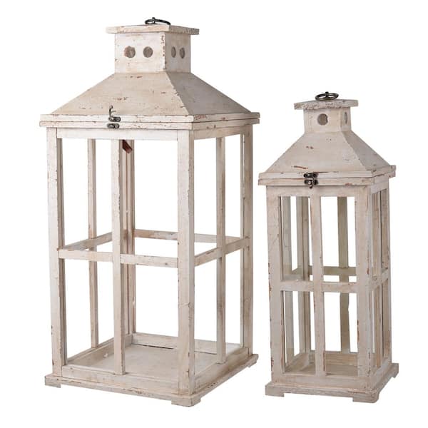 A & B Home Reed White Candle Lanterns (Set of 2)