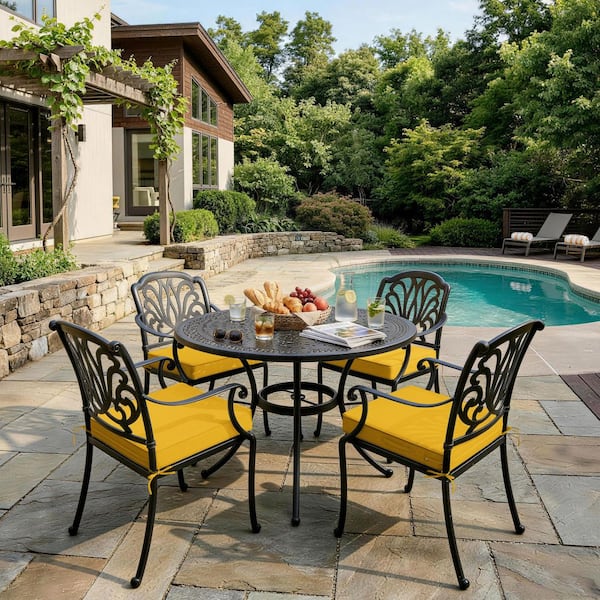 24 x 24 x 5 in. (4-Pack) Outdoor Waterproof Patio Furniture Replacement Seat Cushions with Ties and Handle, Yellow
