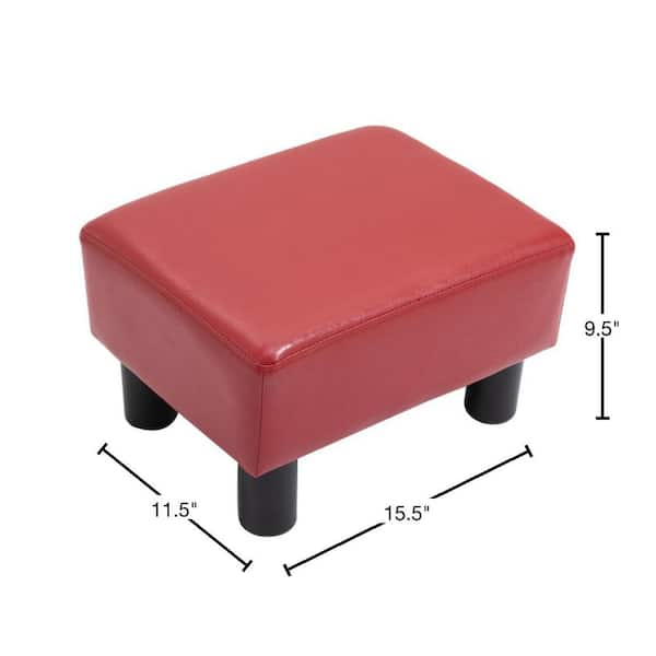 HOMCOM Modern Faux Leather Upholstered Rectangular Ottoman Footrest with  Padded Foam Seat and Plastic Legs Bright Red