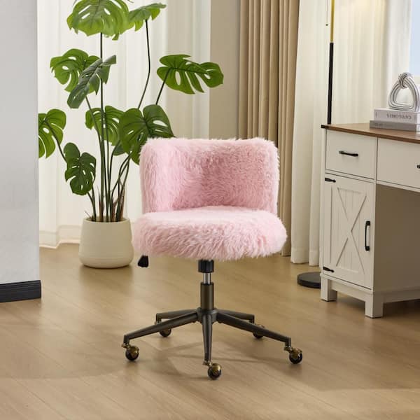 Velvet Fabric Adjustable Height Swivel Task Chair in Light Pink with Armless