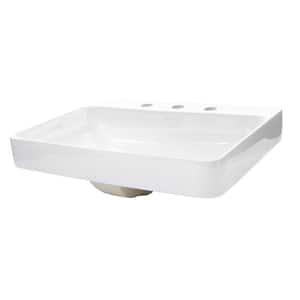 Vox 23 in. Rectangle Vitreous China Vessel Sink in White with Overflow Drain