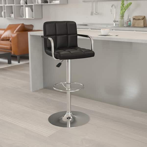 Adjustable Height Black Cushioned Bar Stool