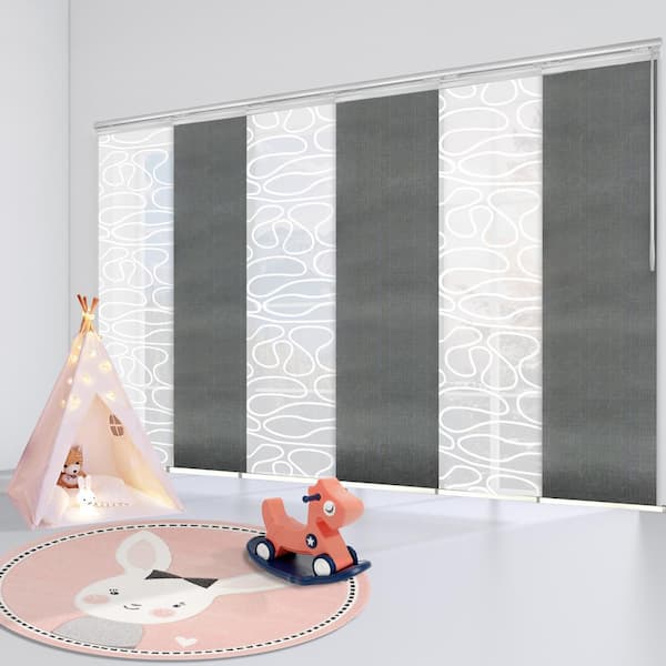 EMOH Ashy Swirl 70 in. - 130 in. W x 94 in. L Adjustable 6- Panel Satin Nickel Single Rail Panel Track with 23.5 in. Slates