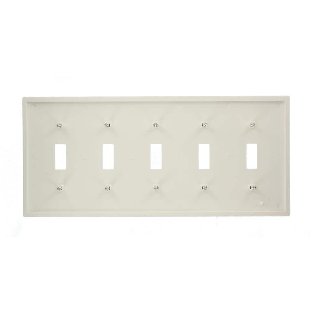 White Thermoplastic Nylon 5-Gang Toggle Switch Wall Plate