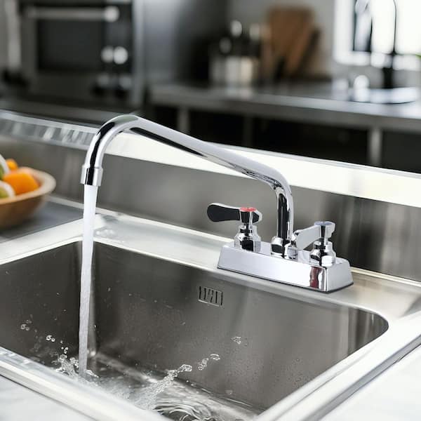 Commercial Deck Mount Double Handle Standard Kitchen Faucet 12 in. Faucet with 360° Swivel Spout in Polished Chrome