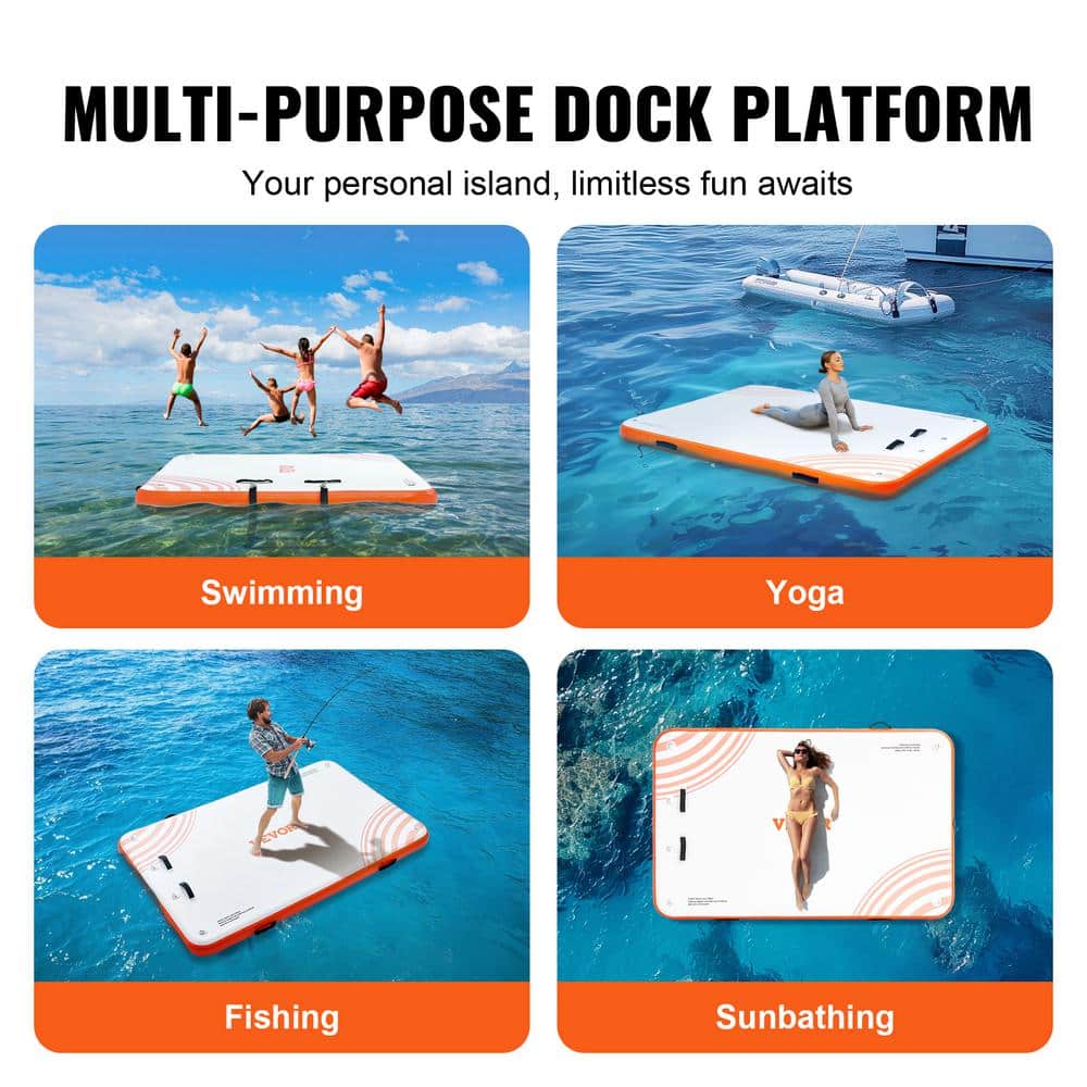 VEVOR 8 x 5FT Orange Inflatable Floating Dock with Ladder