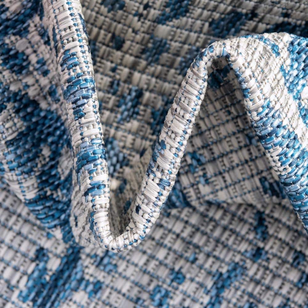 Blue Rectangular Stain-Resistant Outdoor Rug