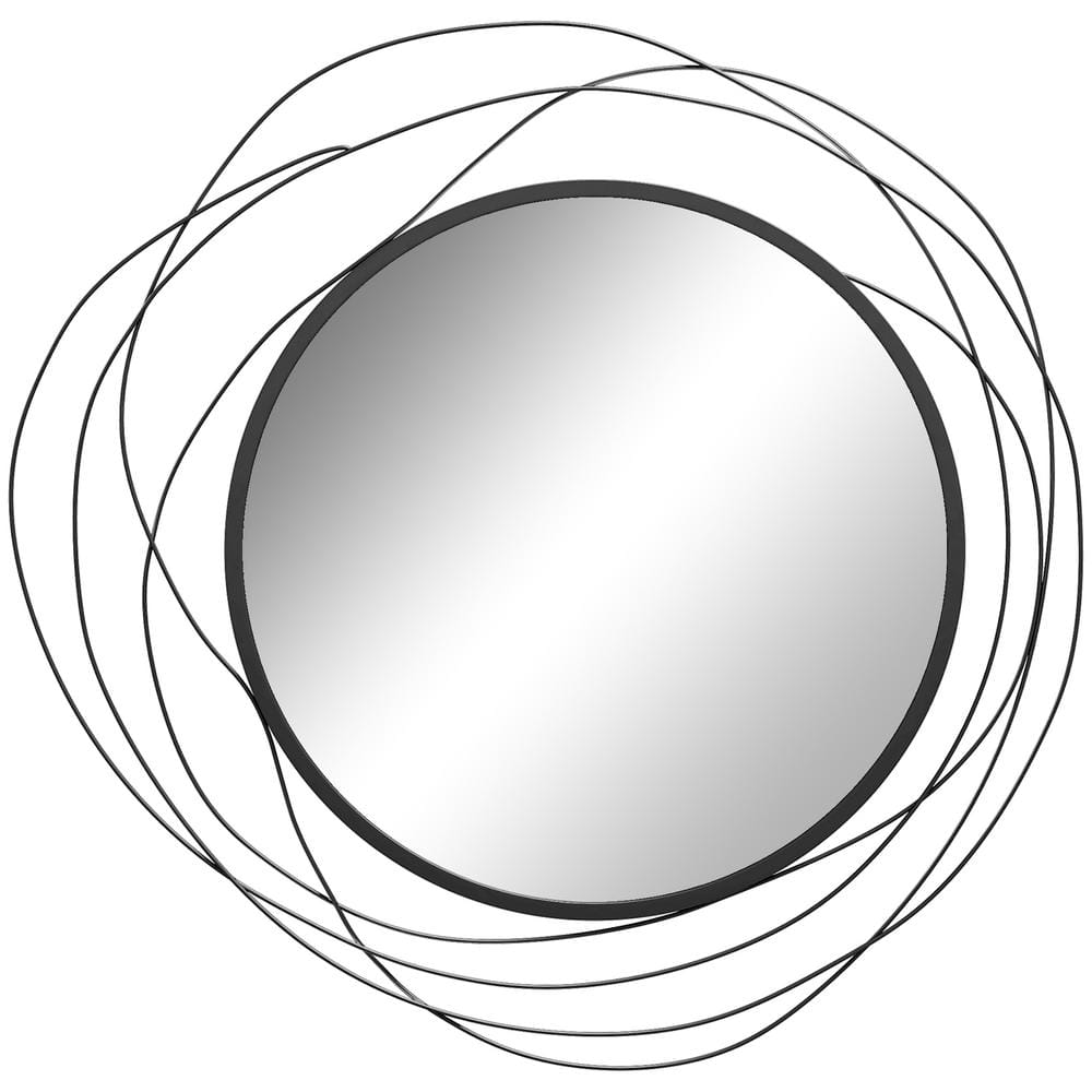 Modern Black 26 in. W x 26 in. H Metal Wall Art Decor Mirror, Hanging Wall 