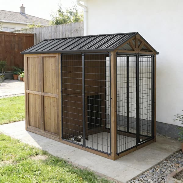 VEIKOUS 8 ft. x 4 ft. Outdoor Metal and Wood Large Dog House