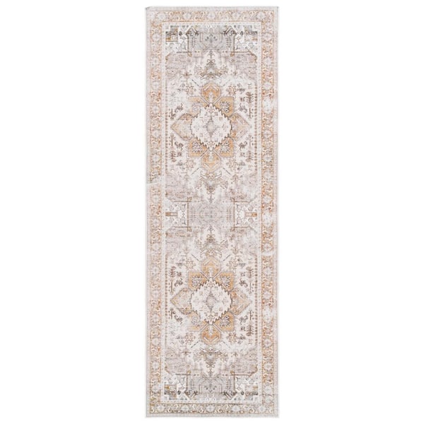 Arizona Beige/Gold 3 ft. x 6 ft. Machine Washable Transitional Medallion Runner Rug