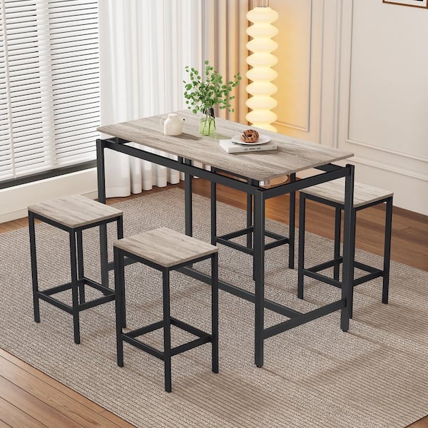 5-Piece Oak MDF Top Compact Bar Table Set Seats 4