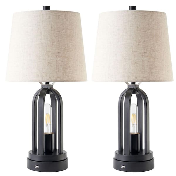 Black Table Lamp Set With Usb Port, Table And Lamp Set
