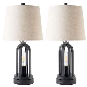 20.5 in. Black Table Lamp Set with USB Port (Set of 2)