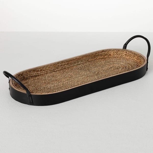 SULLIVANS 20 in. Oval Wood And Seagrass Tray