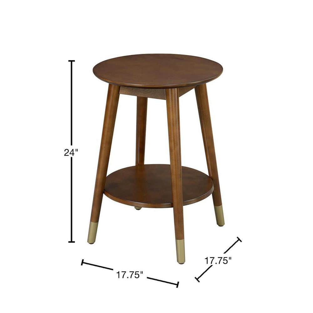 Espresso Wilson Mid-Century Round End Table with Shelf