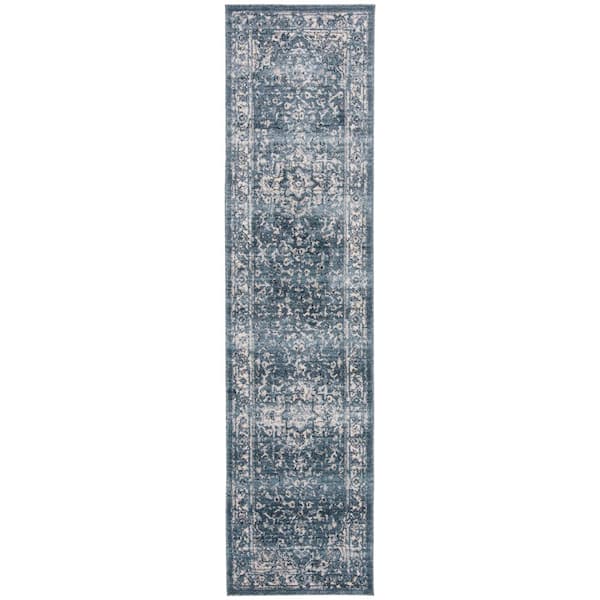 Charleston Navy/Cream 2 ft. x 18 ft. Distressed Border Runner Rug