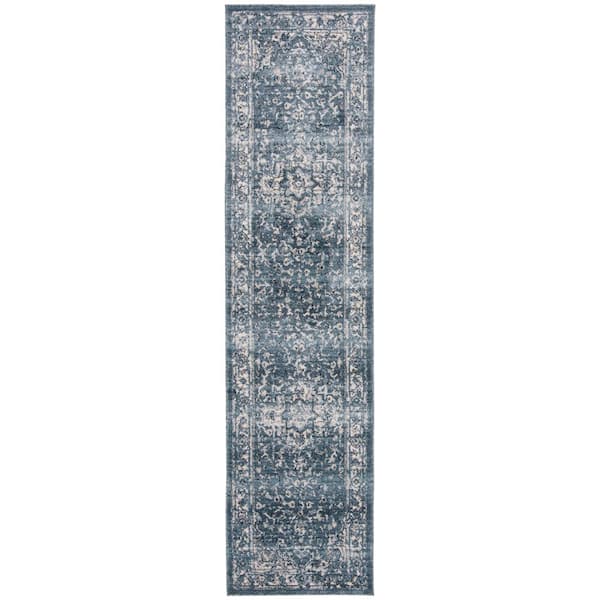 SAFAVIEH Charleston Navy/Cream 2 ft. x 18 ft. Distressed Border Runner Rug