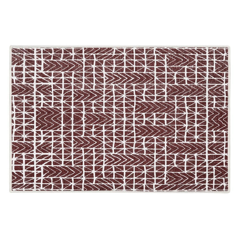 Linear Ribbed Maroon Rug SUSSEXHOME Hudson Cotton Maroon 2 ft. x 3 ft. Thin Non Slip Indoor Area ...