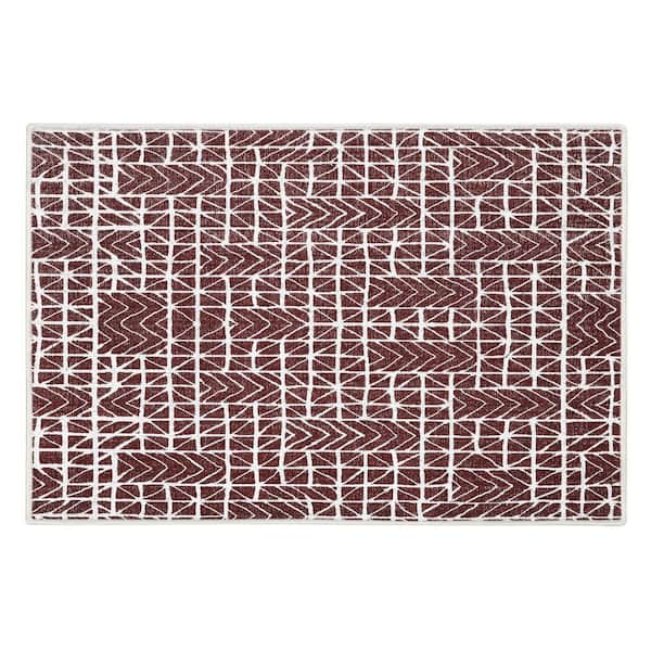 Hudson Cotton Maroon 2 ft. x 3 ft. Thin Non Slip Indoor Area Rug or Front Door Foyer Rug for Entryway