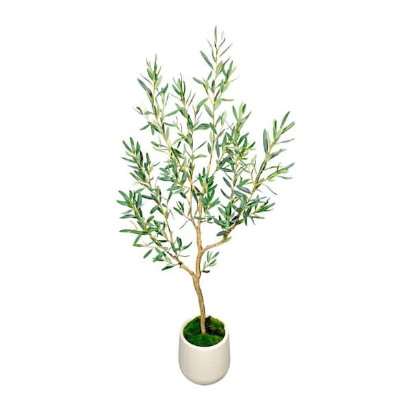 5 ft. Artificial Olive Tree in White Decor Pot, Faux Green Plant Indoor Home Decorative Planter