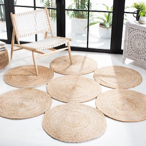 Natural Fiber Ivory/Beige 10 ft. x 10 ft. Woven Floral Round Area Rug