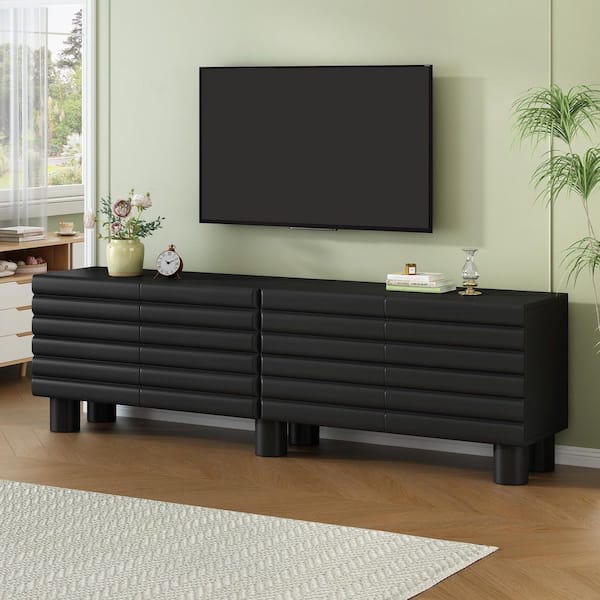 Lazven Modern Black TV Stand Entertainment Center Fits TV's up to 75 in. with Adjustable Shelves and Cabinets