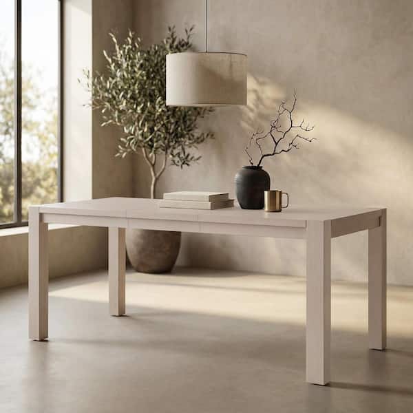 80" W Expandable Beige Wood Top 4 Legs Dining Table with Slide-Out Leaf for Kitchen Dinner Seats 6 to 8