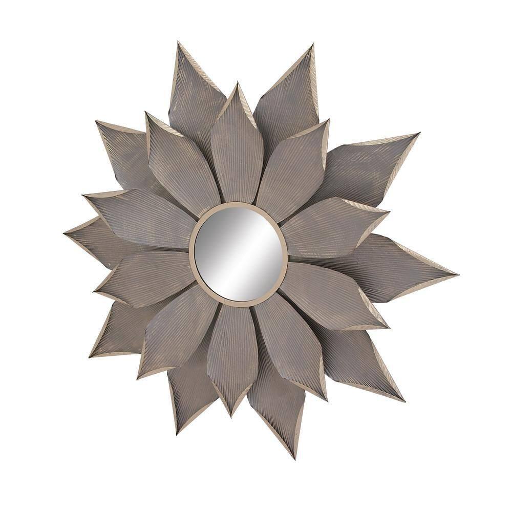 Sunburst Metal Wall Mirror in Light Brown 49" Diameter