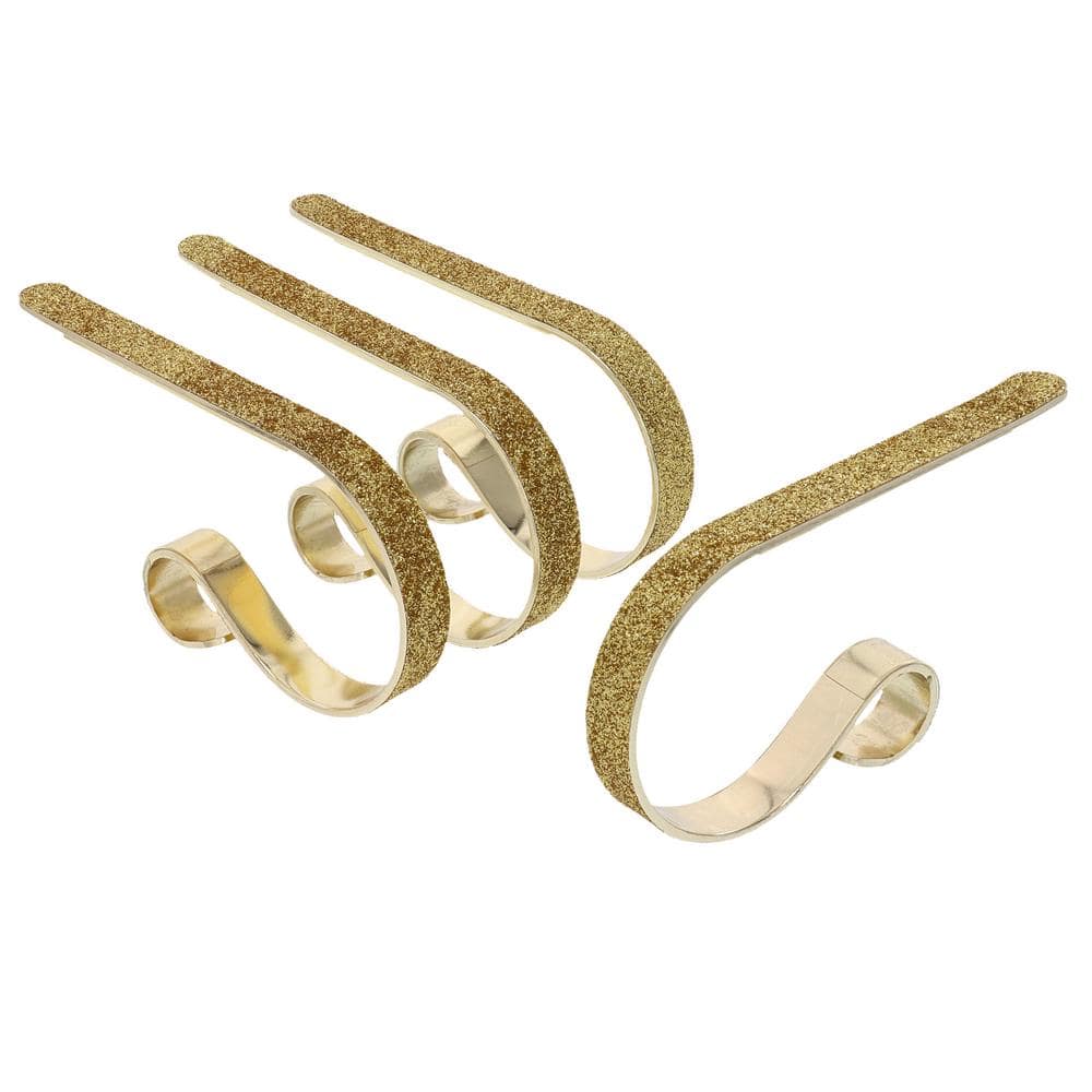 Gold Glitter Adjustable Metal Mantle Clip Stocking Holders