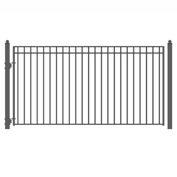 Madrid Style 12 ft. x 6 ft. Black Steel Single Swing Driveway Fence Gate
