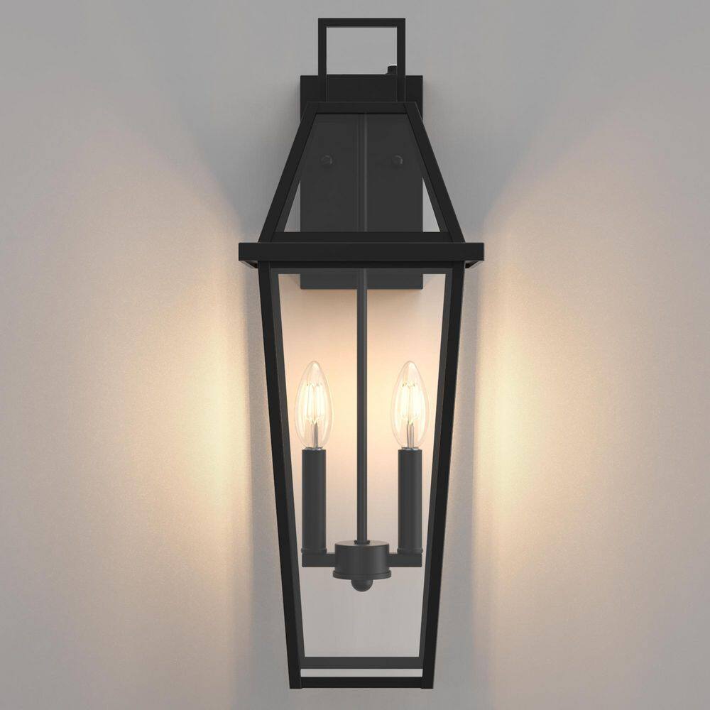 Hawaii 24 in. 2-Light Matte Black Dusk to Dawn Hardwired Outdoor Wall Lantern Sconce with No Bulbs Included price history on PriceWatchPro
