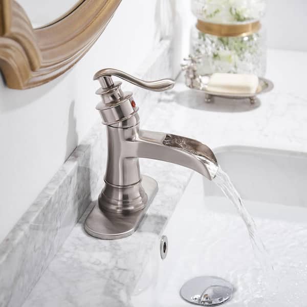 Single Hole Single-Handle Low-Arc Bathroom Faucet in Brushed Nickel