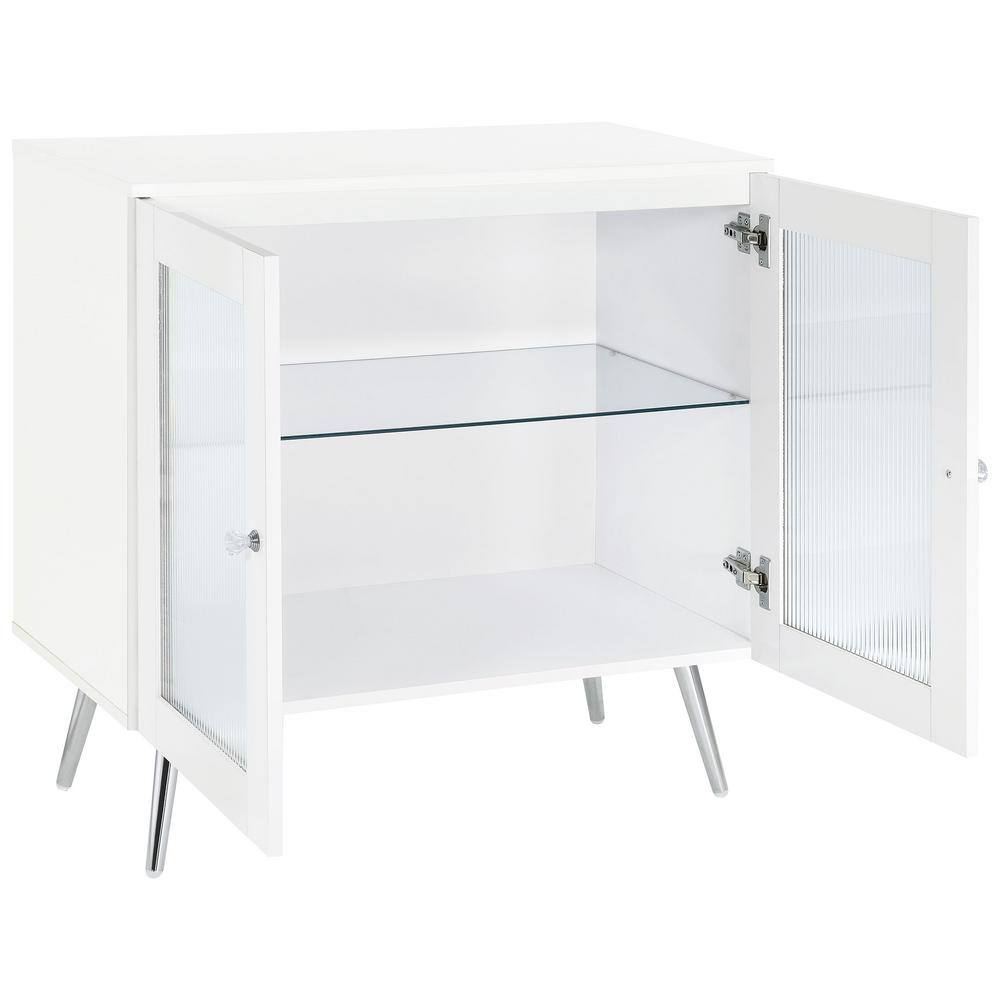White High Gloss 2-Tier Accent Cabinet with Glass Shelf