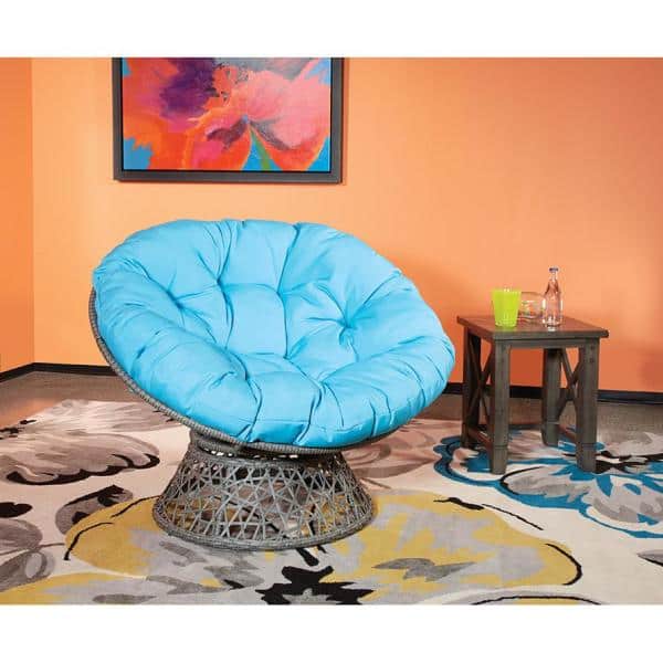 OSP Home Furnishings Papasan Chair with Blue Round Pillow-Top Cushion and Grey frame