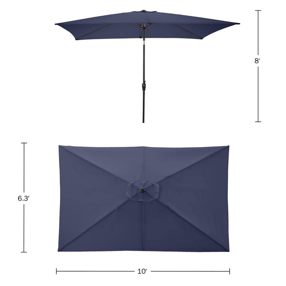 Navy Blue Rectangular Steel Patio Umbrella with Crank and Tilt