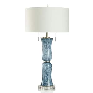 32.25 in. Blue Tortoise, Polished Nickel, White Urn Task And Reading Table Lamp for Living Room with White Cotton Shade