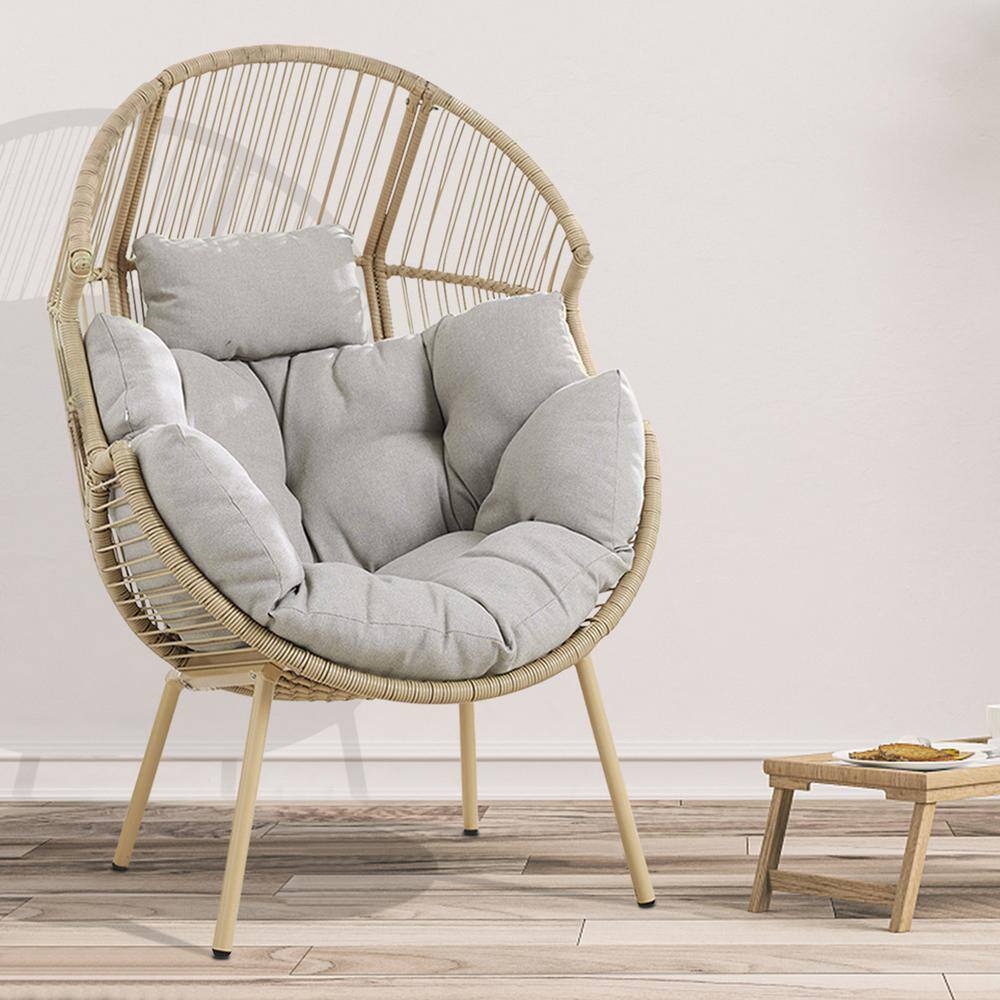 Patio Yellow Wicker Egg Chair Outdoor Lounge Chair with Beige Cushion price history on PriceWatchPro