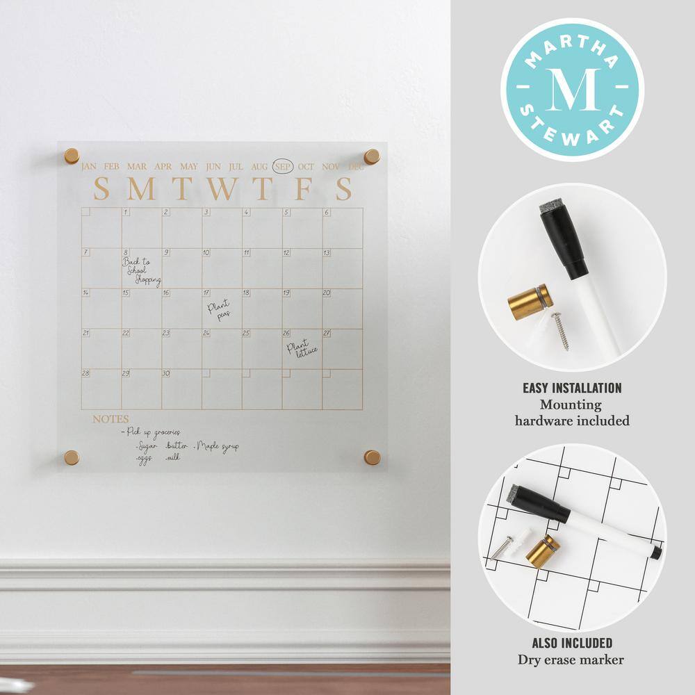 Clear Gold Acrylic Monthly Wall Calendar with Dry Erase Marker