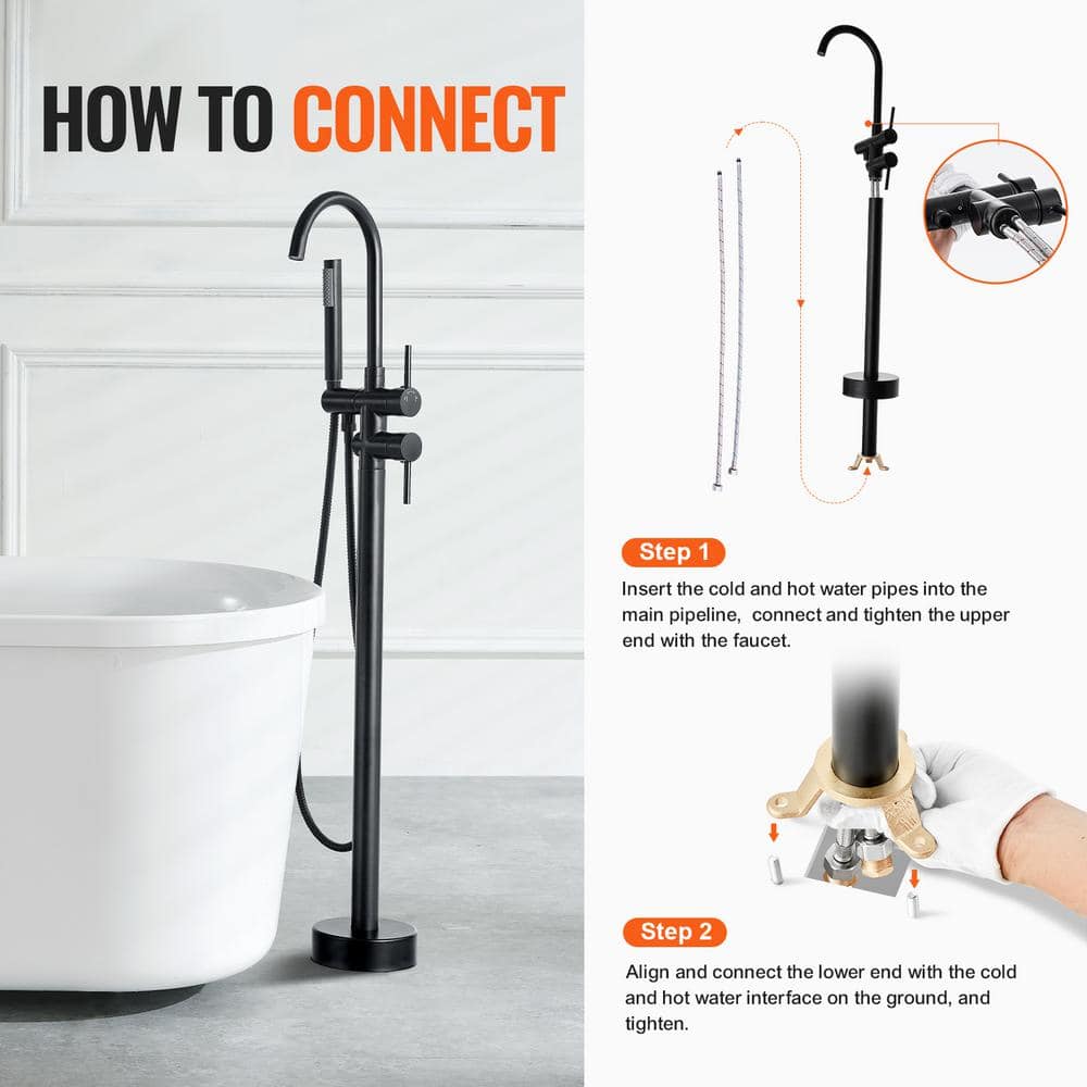 Matte Black Stainless Steel Freestanding Bathtub Faucet with Hand Shower