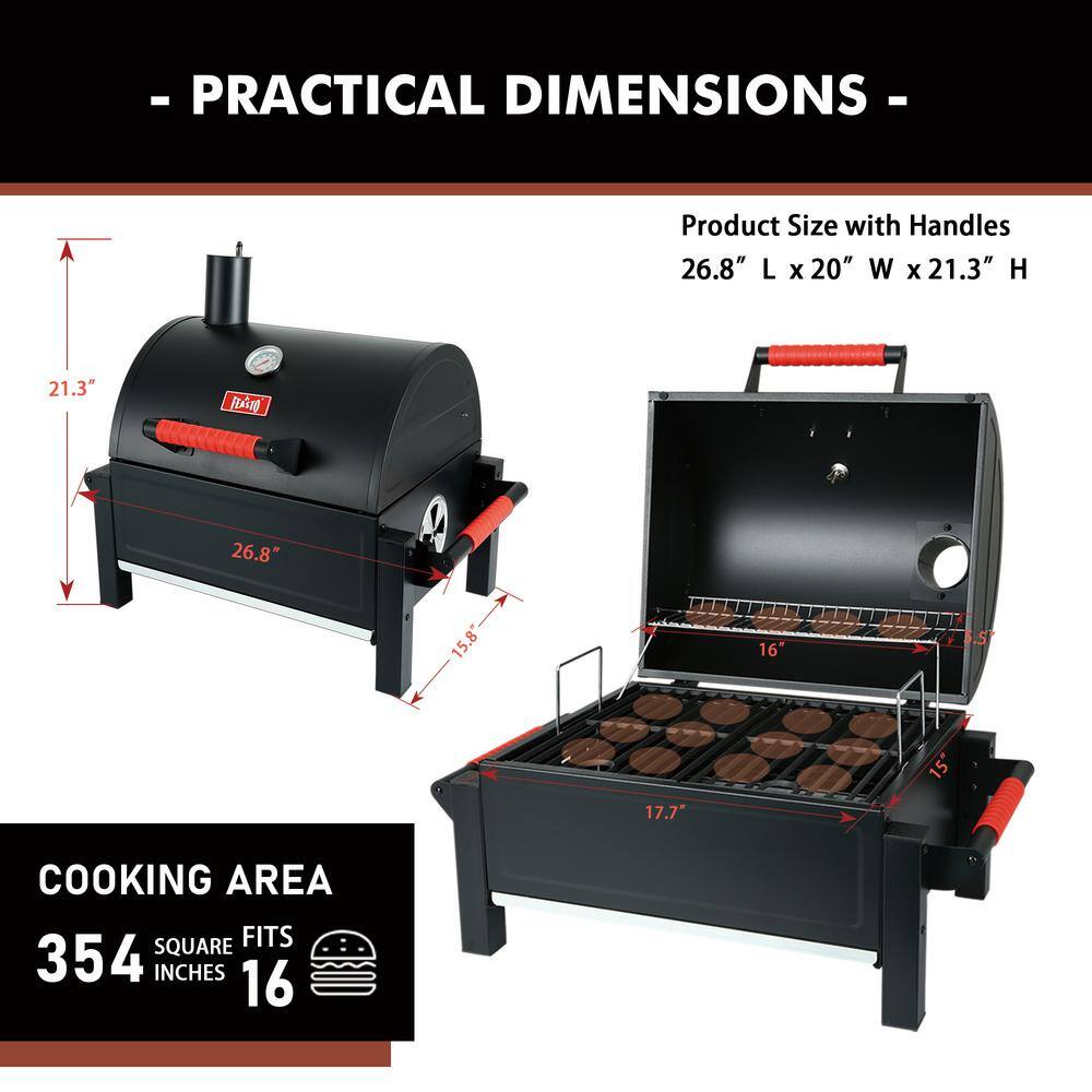 Feasto 26.8'' Black Portable Charcoal Grill with Cast Iron Grate