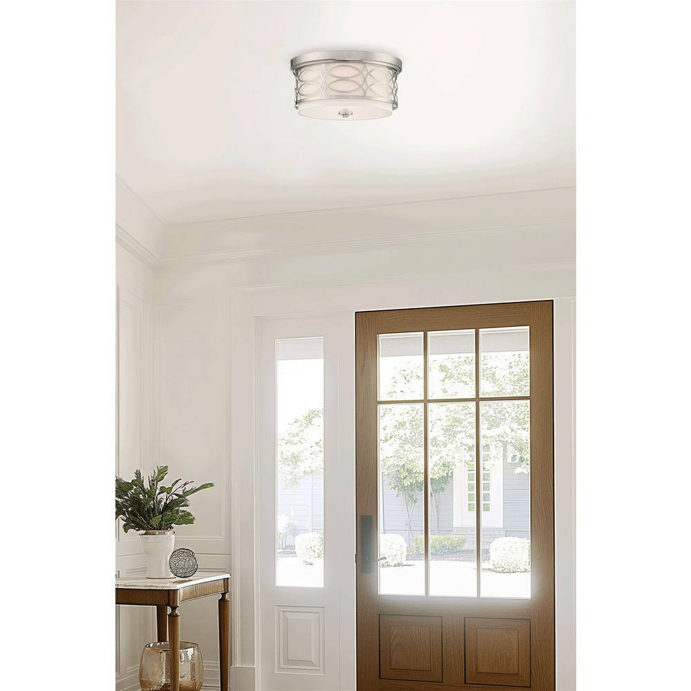 Sienna 13" Brushed Nickel Drum Ceiling Light with Frosted Glass Diffuser