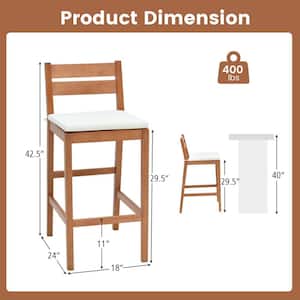 Wood Outdoor Bar Stool with Off White Cushion (2-Pack)