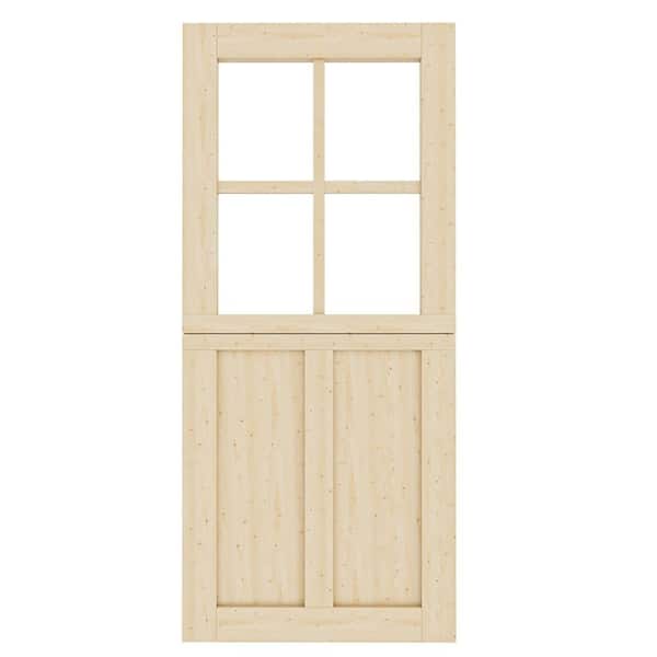 36 in. x 80 in. Solid Pine Universal 4 Lite Clear Glass Unfinished Dutch Door Design Wood Front Door Slab